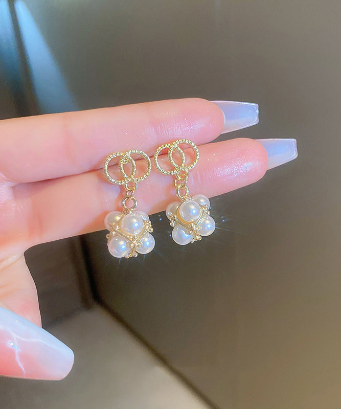Boutique Gold Sterling Silver Overgild Zircon Pearl Drop Earrings Kx1024