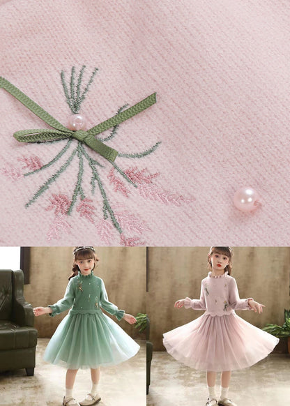 Boutique Green Embroideried Patchwork Tulle Baby Dress Fall