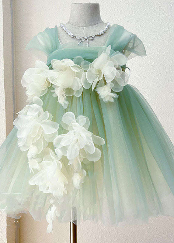 Boutique Green Bow Patchwork Tulle Kids Princess Dresses Summer