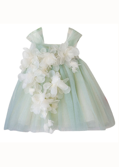 Boutique Green Bow Patchwork Tulle Kids Princess Dresses Summer