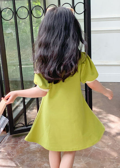 Boutique Green Peter Pan Collar Patchwork Cotton Baby Dresses Summer