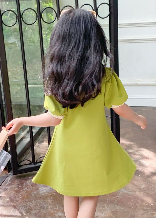 Boutique Green Peter Pan Collar Patchwork Cotton Baby Dresses Summer