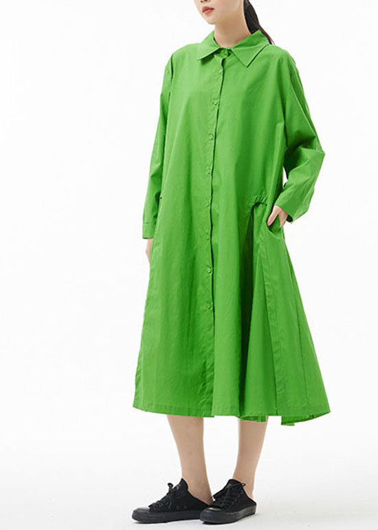 Boutique Green Peter Pan Collar Button Party Shirt Dress Spring