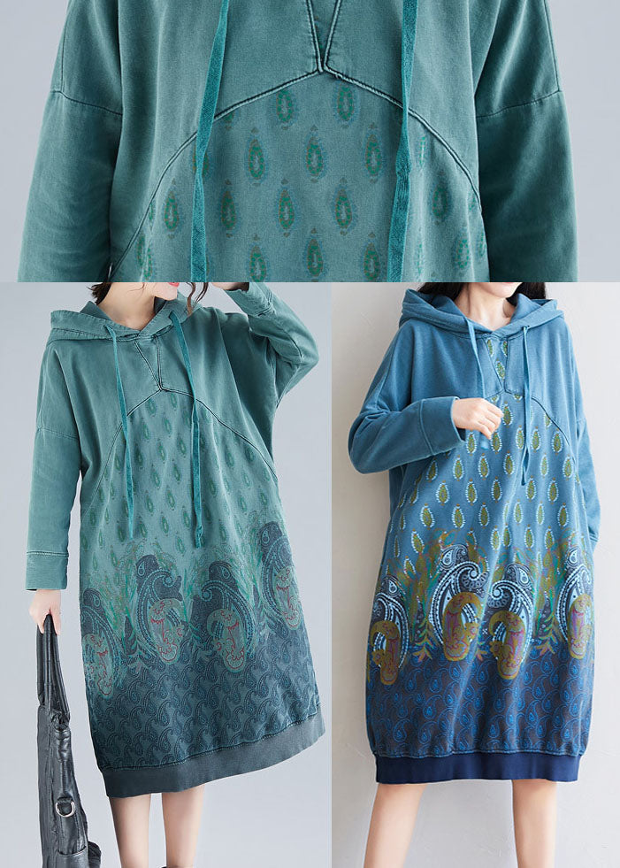Boutique Green Pockets Print Pullover Dresses Spring