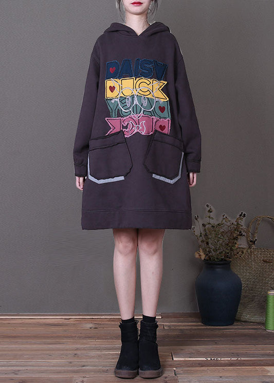 Boutique Purple Hooded Patchwork Warm Fleece Sweatshirt Winter