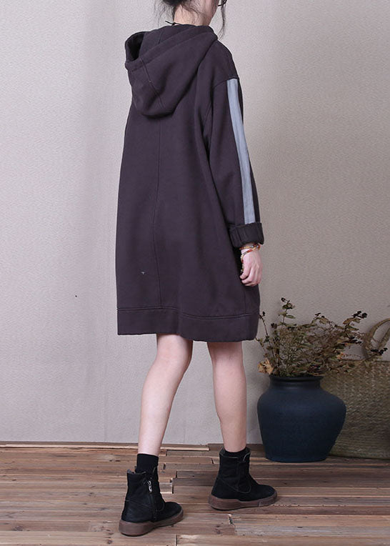 Boutique Purple Hooded Patchwork Warm Fleece Sweatshirt Winter