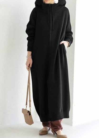 Boutique Grey Zippered Pockets Patchwork Hooded Fleece Coat Fall