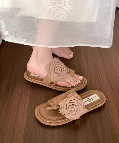 Boutique Khaki Splicing Suede Flip Flops