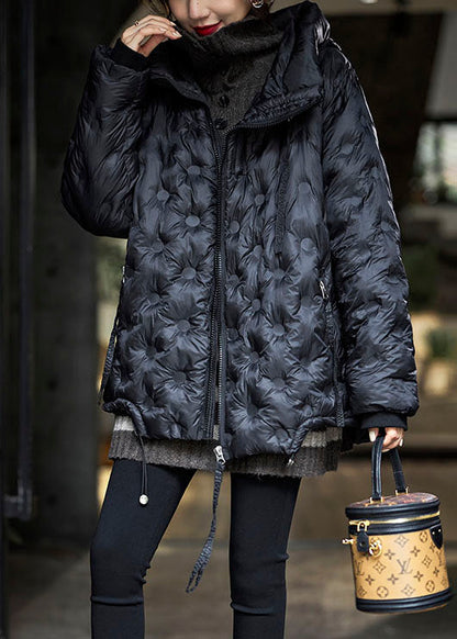 Boutique Khaki Hooded Drawstring Zippered Duck Down Puffer Jacket in Winter