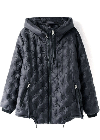 Boutique Khaki Hooded Drawstring Zippered Duck Down Puffer Jacket in Winter