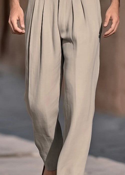 Boutique Khaki Wrinkled High Waist Cotton Pants Summer