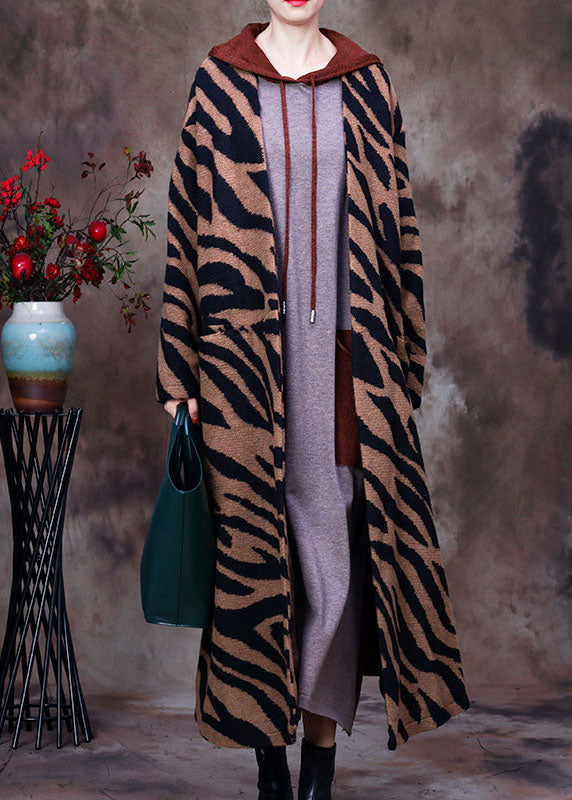 Boutique Leopard V Neck Bat Wing Sleeve Winter Woolen Coats