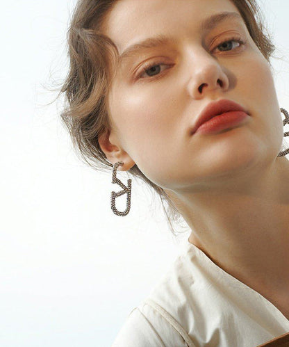 Boutique Letter Sparkling Zircon Drop Earrings