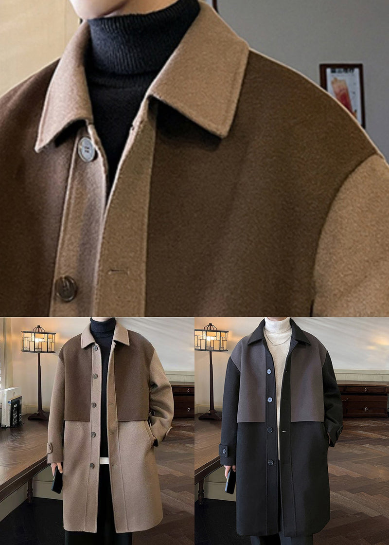 Boutique Light Brown Peter Pan Collar Pockets Woolen Coats Winter