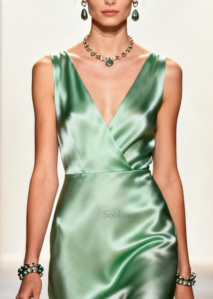 Boutique Light Green V Neck Patchwork Tulle Long Dresses Summer