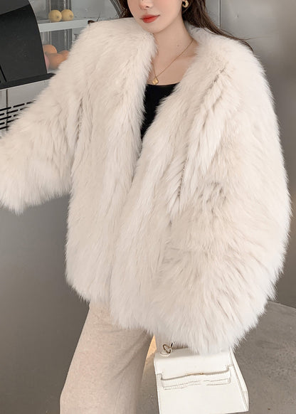 Boutique Mike White V Neck Fox Collar Leather and Fur Coats Spring