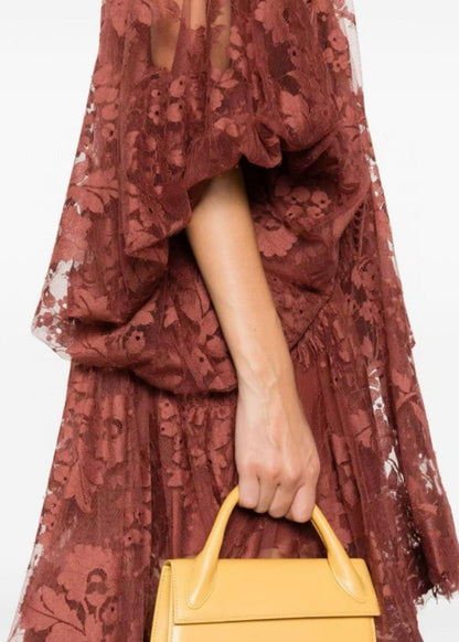 Boutique Mulberry Asymmetrical Lace Dresses Lantern Sleeve