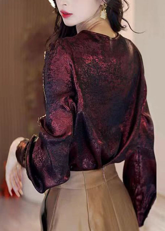 Boutique Mulberry O-Neck Floral Silk Shirt Tops Spring