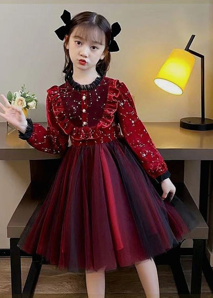 Boutique Mulberry Ruffled Patchwork Warm Fleece Baby Dress Fall