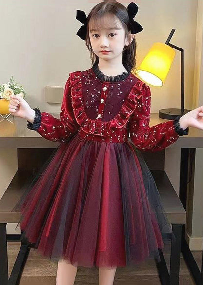 Boutique Mulberry Ruffled Patchwork Warm Fleece Baby Dress Fall