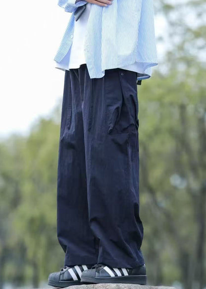 Boutique Navy Pockets Lace Up Cotton Pants Summer