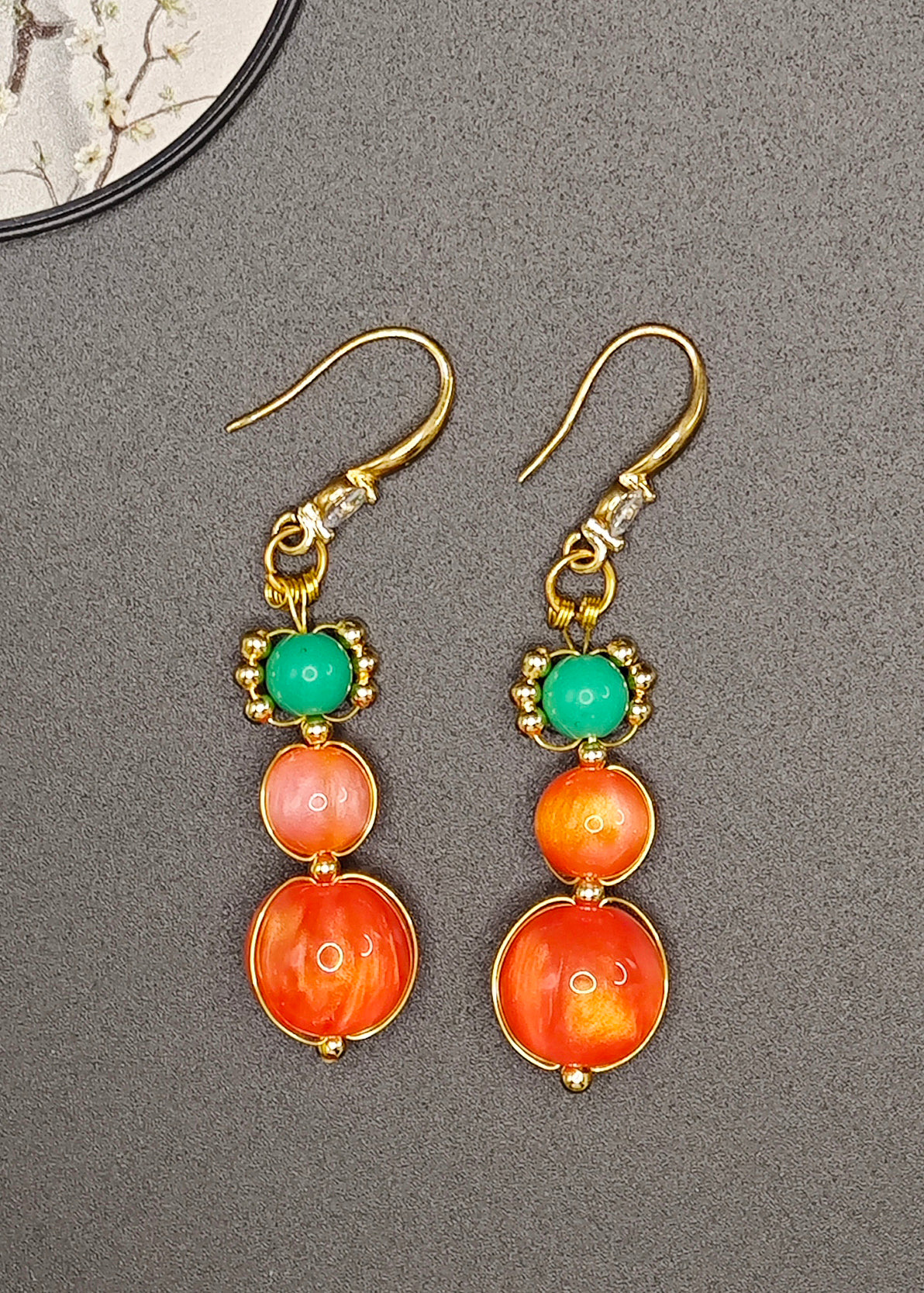 Boutique Orange Crystal Fine Turquoise Drop Earrings