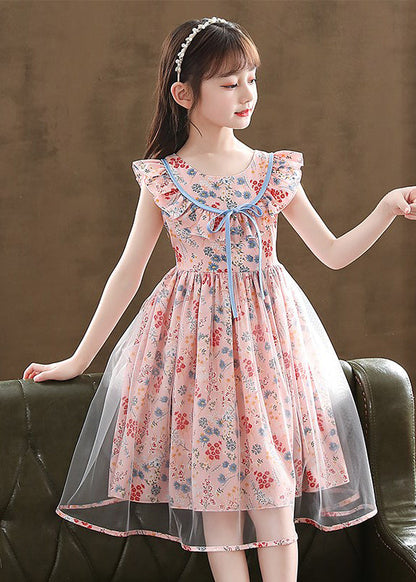 Boutique Pink Cinched Print Tulle Kids Robe Dresses Summer