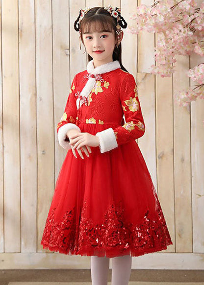 Boutique Pink Fur Collar Tulle Patchwork Warm Fleece Maxi Dresses Winter