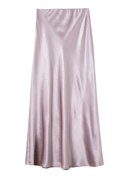 Boutique Pink High Waist Draping Silk Skirts Spring