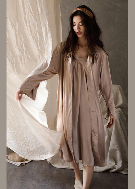 Boutique Pink Patchwork Button Ice Silk Maxi Dress Spring
