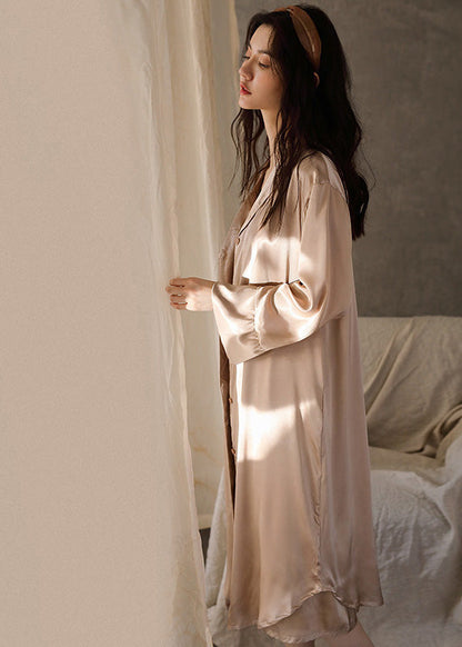 Boutique Pink Patchwork Button Ice Silk Maxi Dress Spring