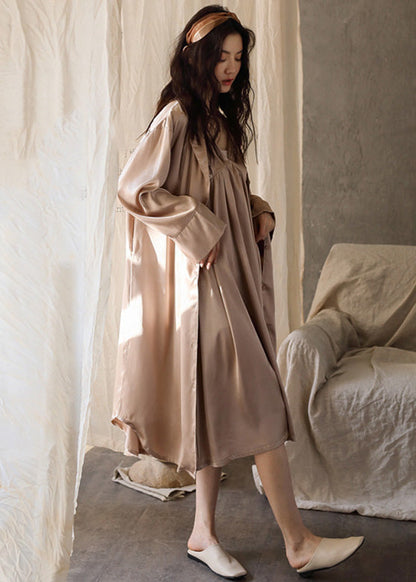 Boutique Pink Patchwork Button Ice Silk Maxi Dress Spring