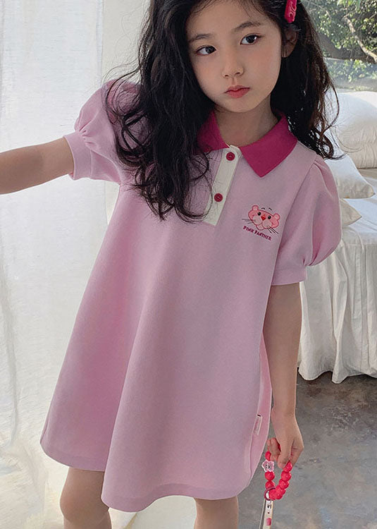 Boutique Pink Peter Pan Collar Patchwork Cotton Kids Dresses Summer
