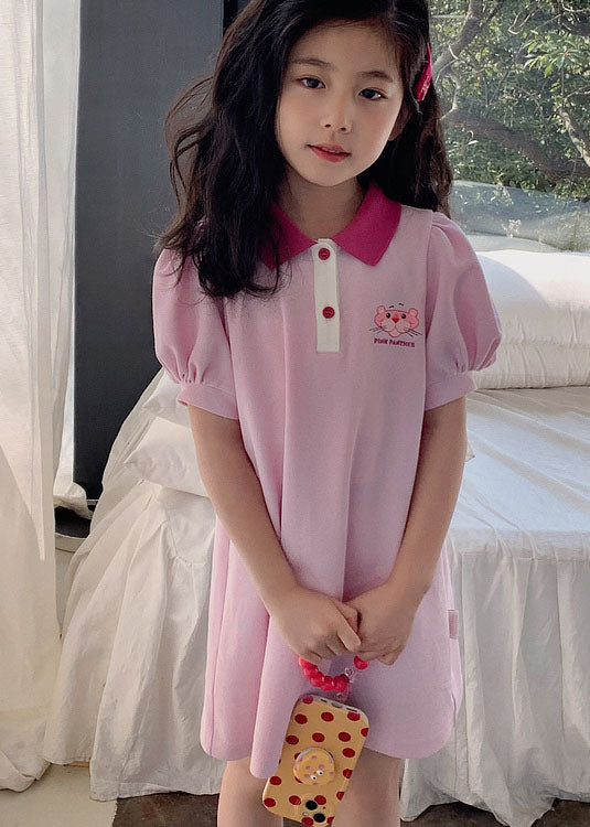 Boutique Pink Peter Pan Collar Patchwork Cotton Kids Dresses Summer