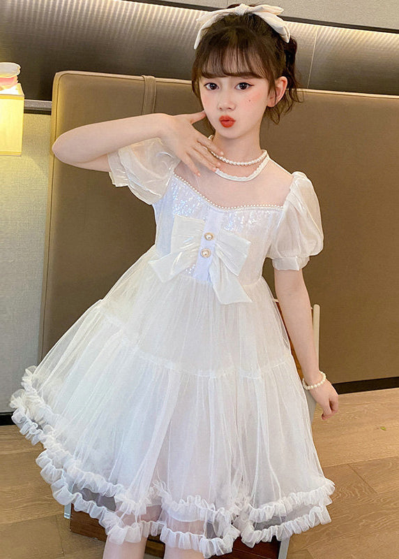 Boutique Pink Puff Sleeve Patchwork Tulle Baby Maxi Dress Summer