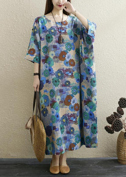 Boutique Print Batwing Sleeve Pocket Summer Cotton Dress