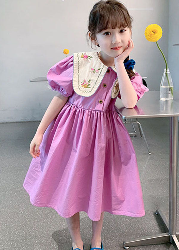 Boutique Purple Embroideried Patchwork Cotton Kids Dress Summer
