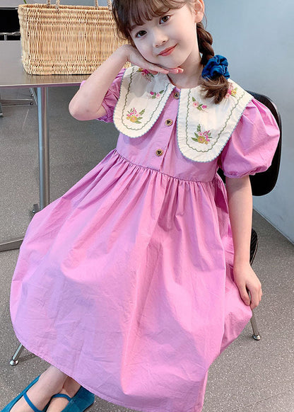 Boutique Purple Embroideried Patchwork Cotton Kids Dress Summer
