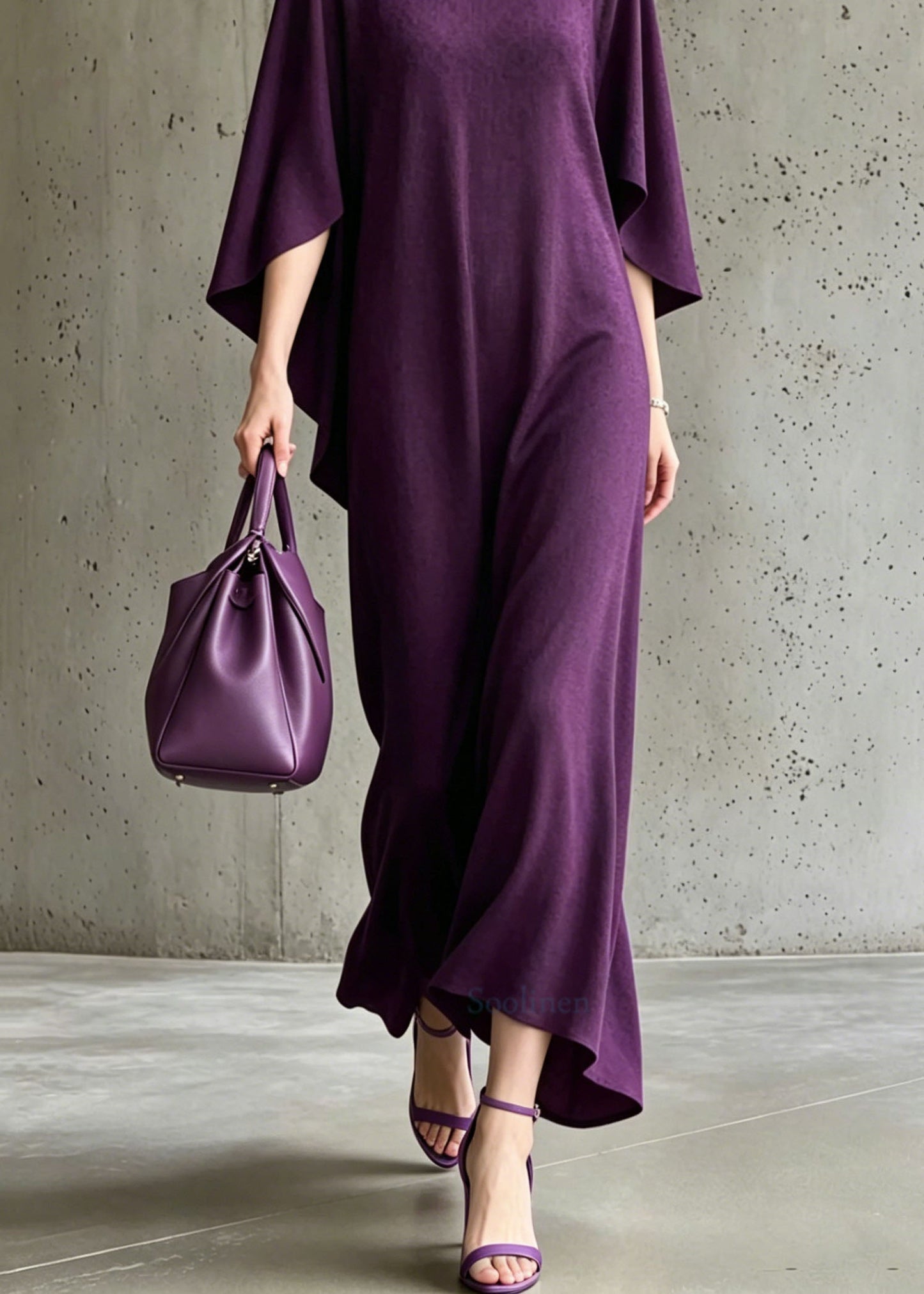 Boutique Purple O Neck Cotton Long Dress Summer