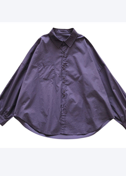Boutique Purple Oversized Cotton Shirt Top Fall
