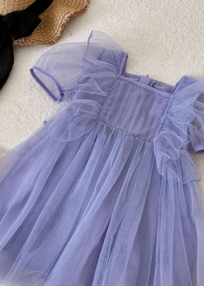 Boutique Purple Ruffled Patchwork Tulle Baby Princess Dress Summer
