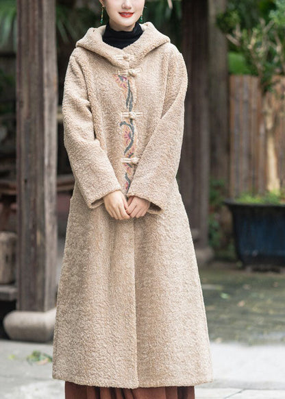 Boutique Red Hooded Embroideried Thick Teddy Faux Fur Lengthen Coats Winter