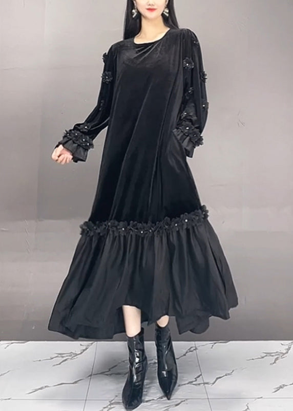 Boutique Red O-neck Embroidered Silk Velvet Long Dresses Spring