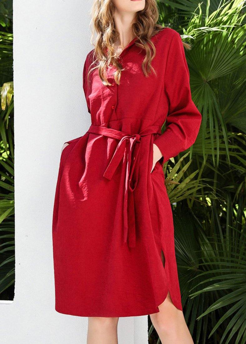 Boutique Red Peter Pan Collar Cotton Long Sleeve Spring Holiday Dress