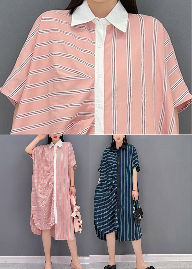 Boutique Red Peter Pan Collar Asymmetrical Striped Dress Short Sleeve