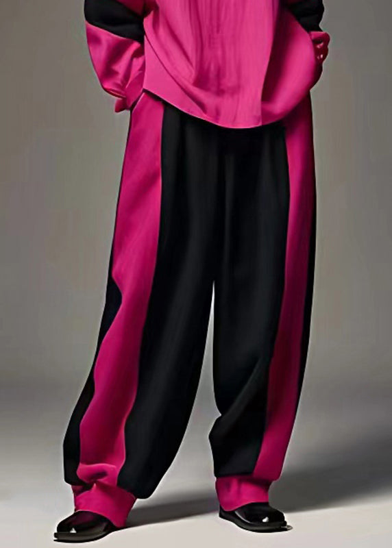 Boutique Rose Stand Collar Patchwork Button Top and Wide Leg Pants Two Pieces Set Fall