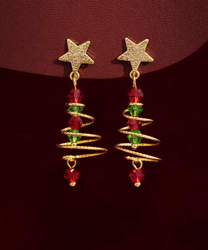 Boutique Spiral Christmas Tree Star Gilding Stud Earrings