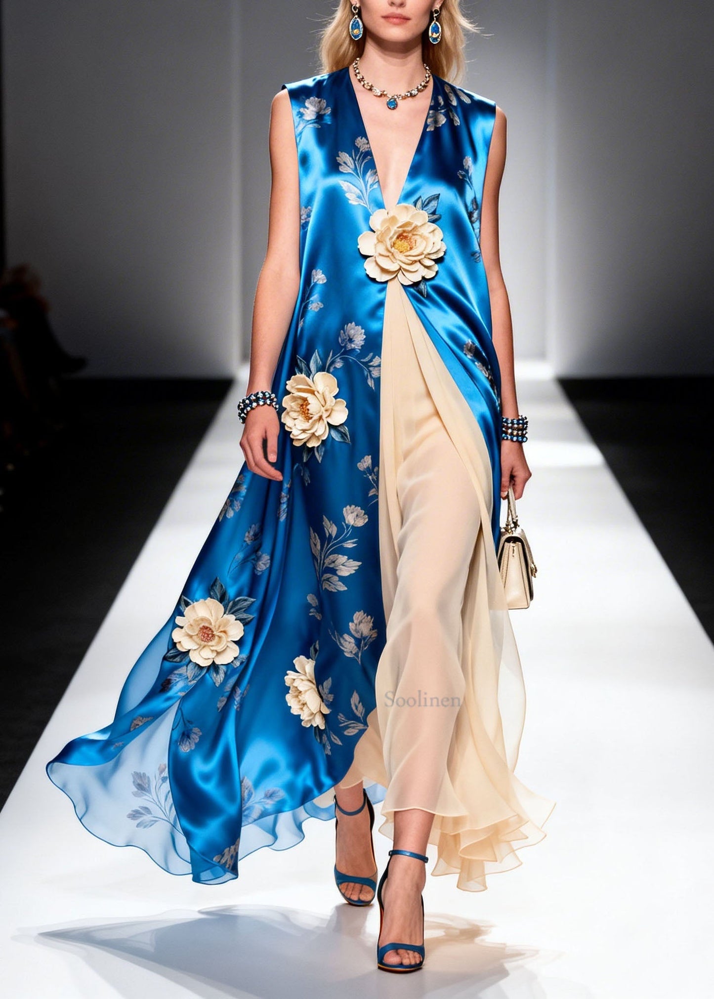 Boutique V Neck Patchwork Chiffon Long Dress Summer