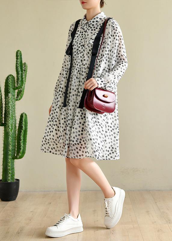 Boutique White Dot Chiffon Pockets Summer Dresses