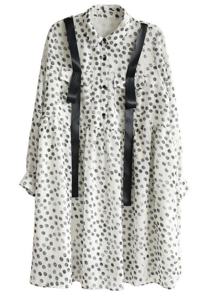 Boutique White Dot Chiffon Pockets Summer Dresses